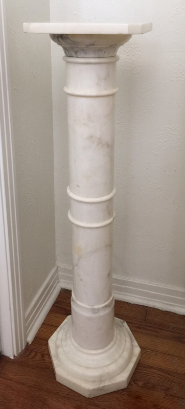 Appraisal: WHITE ALABASTER PEDESTAL Removable square top with canted corners solid