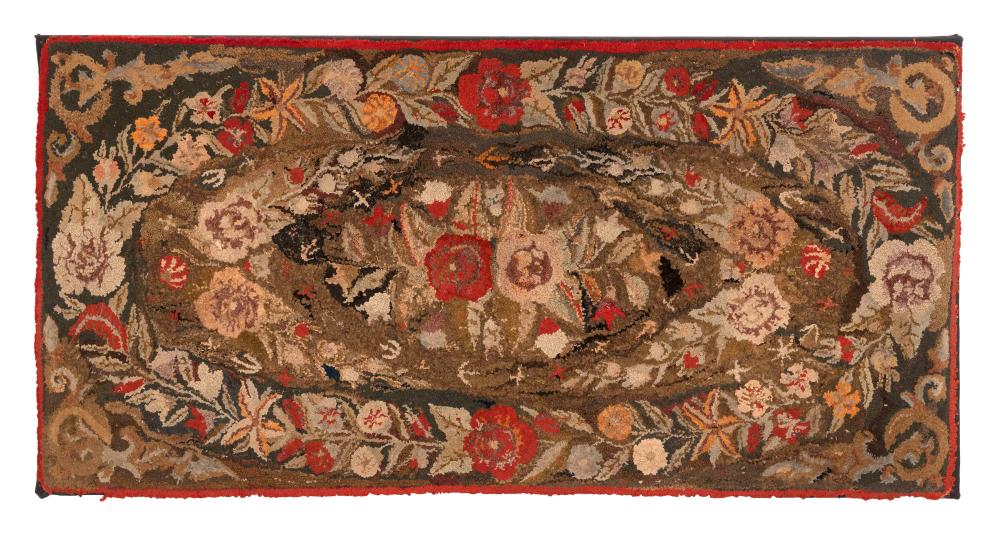 Appraisal: LARGE HOOKED HEARTH RUG EARLY TH CENTURY X LARGE HOOKED