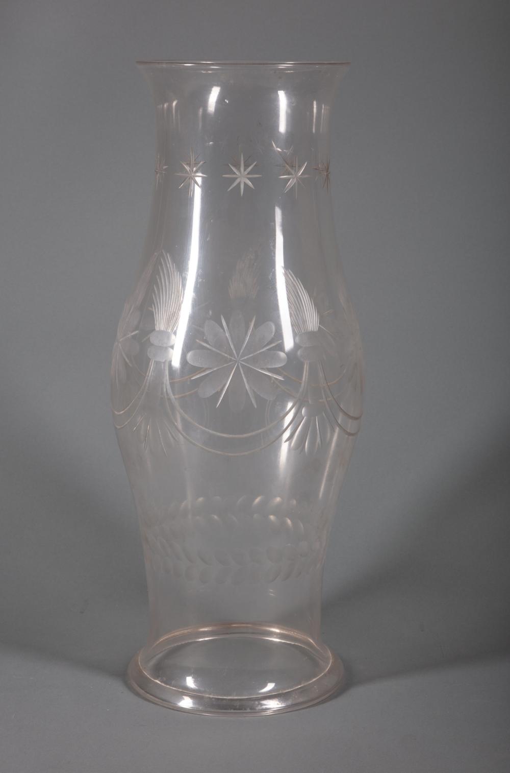 Appraisal: American Blown and Engraved Glass Hurricane Shade th c cut