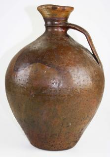 Appraisal: early th c unusual form redware ovoid jug with pouring