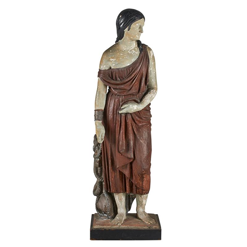 Appraisal: CLASSICAL POLYCHROME SCULPTURE Gesso standing female figure with wooden platform