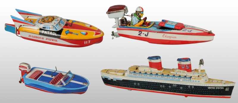 Appraisal: Lot of Tin Litho Boat Toys Description Japanese Working Includes