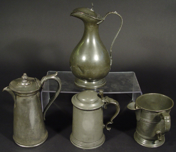 Appraisal: Three th Century pewter items comprised a glass bottomed pint