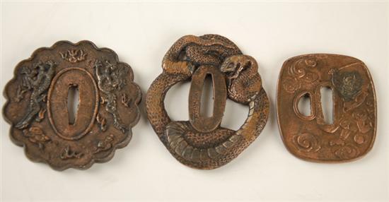 Appraisal: Three Iron and Copper Tsuba one in the form of