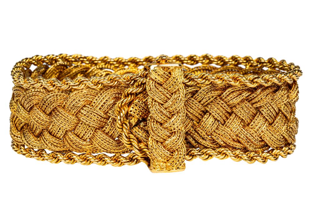 Appraisal: KARAT YELLOW GOLD WOVEN BRACELETsigned Bulgari with a fold-over clasp