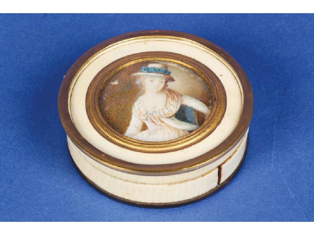 Appraisal: AN IVORY CIRCULAR BOX AND COVER set with a portrait