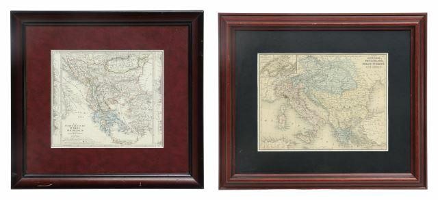 Appraisal: lot of Framed maps including engraving with hand coloring on