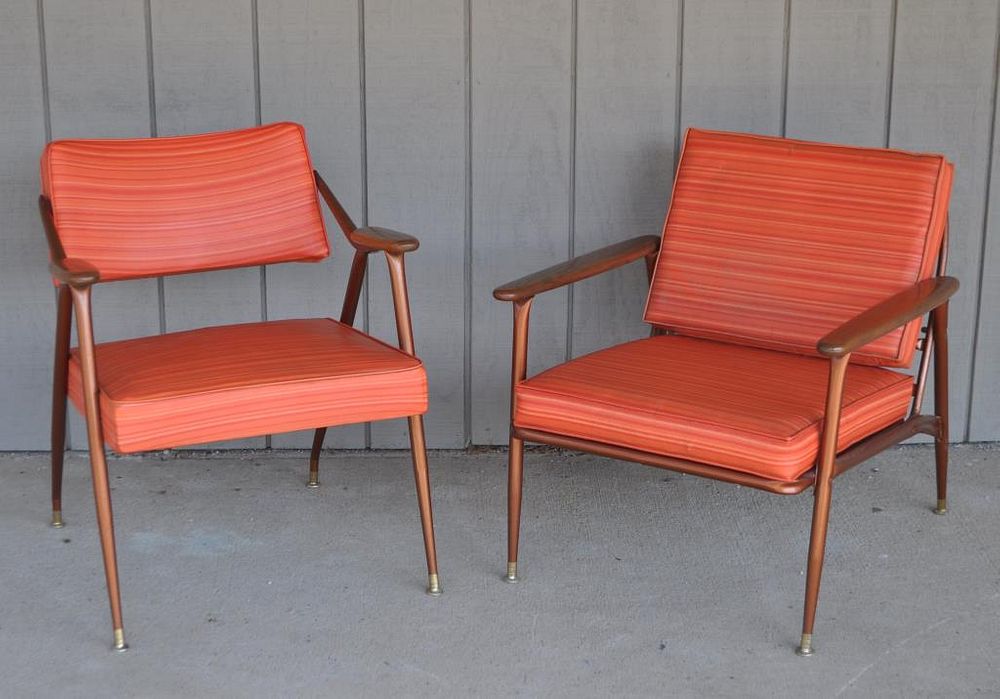 Appraisal: Two Viko MCM Upholstered Easy Chairs Viko Baumritter ca metal