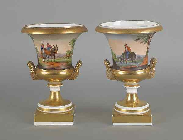 Appraisal: Pair of Paris porcelain urns ca h