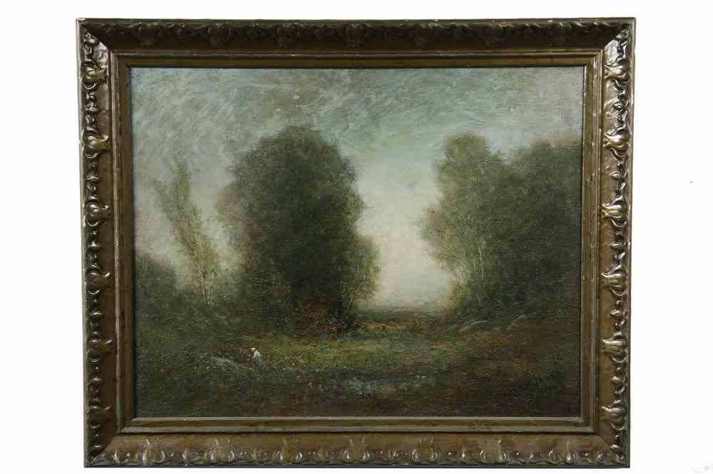 Appraisal: OOC - Tonalist Landscape with Woman in Field near Pond