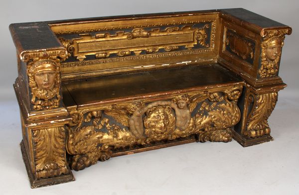 Appraisal: th th Century Italian carved gilt bench with acanthus leaf