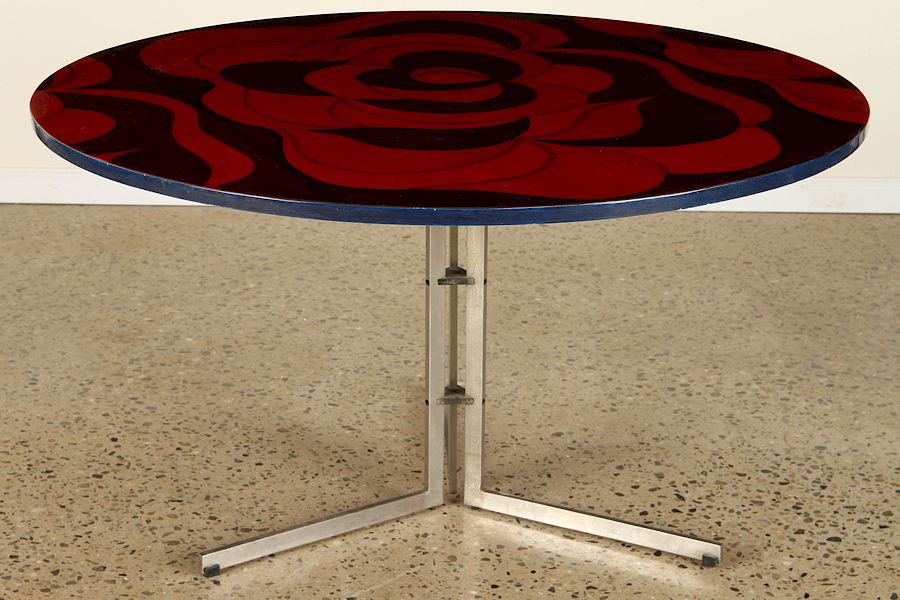 Appraisal: ROUND POLISHED STEEL TABLE LACQUERED TOP C A round polished