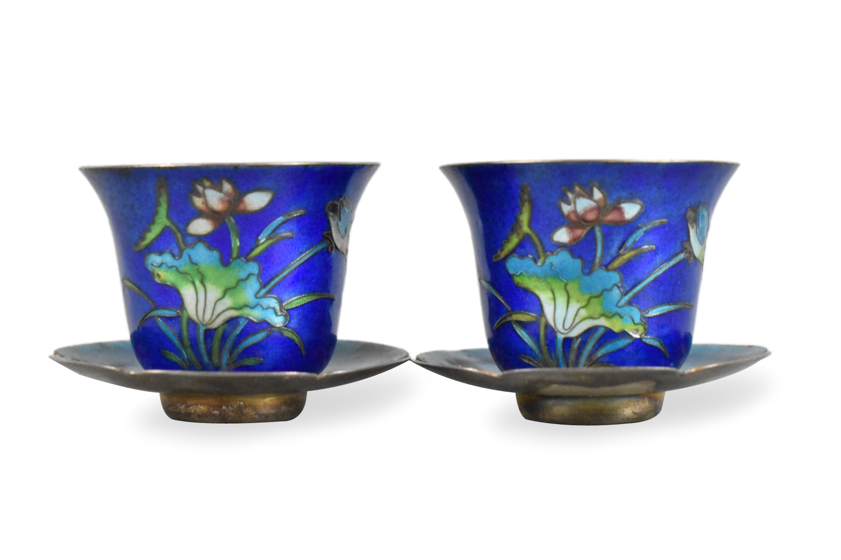 Appraisal: A set of two Chinese silver enameled cups and saucers