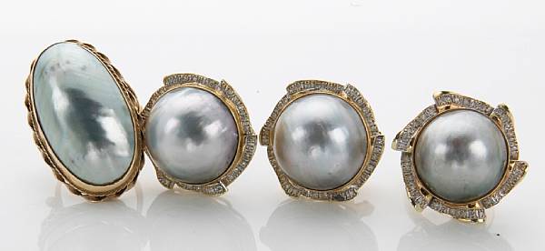 Appraisal: A collection of silver-grey mab cultured pearl diamond and k