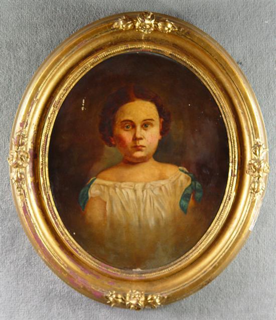 Appraisal: Victorian Child's Portrait Oval on canvas Relined with inpainting in