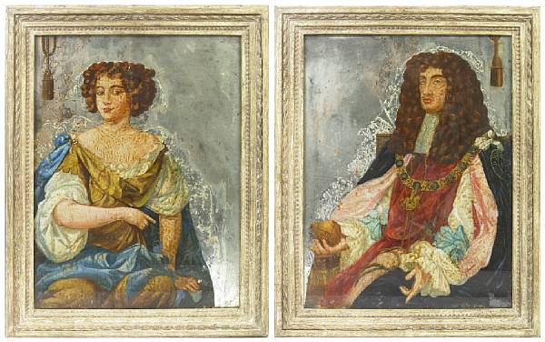 Appraisal: A pair of painted glass portraits height in width in