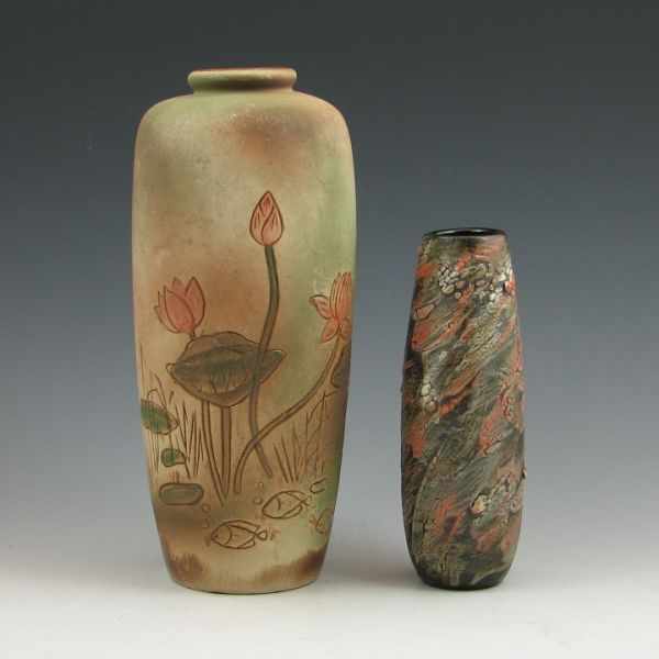 Appraisal: Lot of two studio vases including a tall incised piece