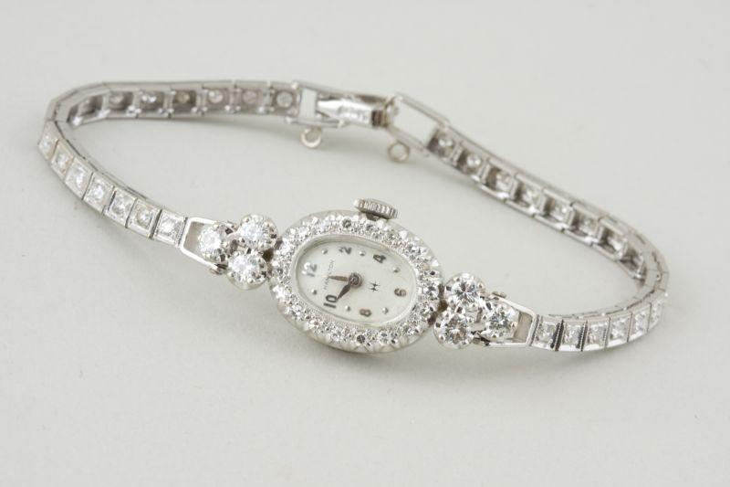 Appraisal: Lady's Hamilton KT White Gold Diamond Watch bezel contains prong