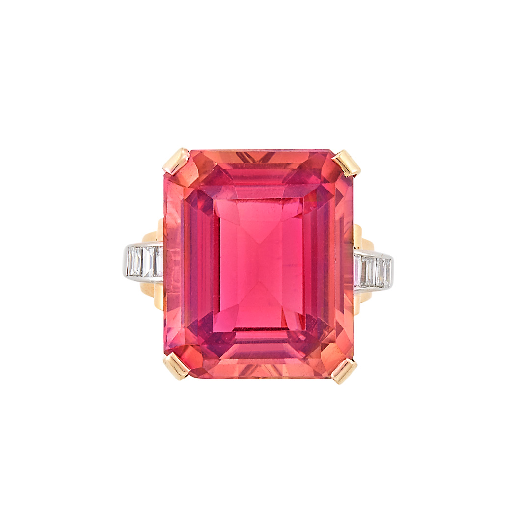 Appraisal: Two-Color Gold Bicolor Pink and Yellow Tourmaline and Diamond Ring