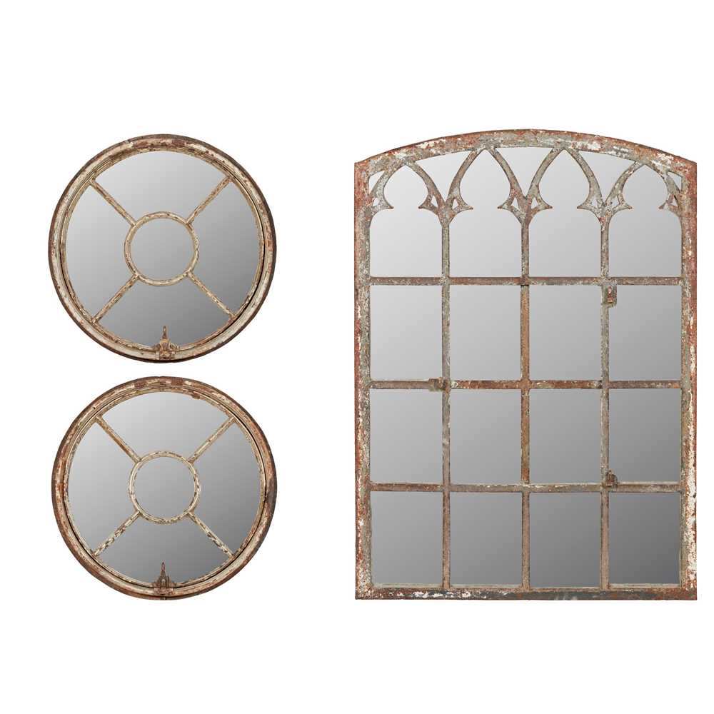 Appraisal: THREE CAST-IRON MIRRORS TH CENTURY ADAPTED previously window frames to