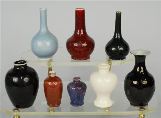 Appraisal: COLLECTION OF EIGHT SMALL GLAZED BOTTLE FORM VASES height of