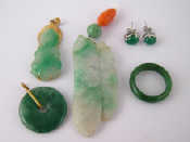 Appraisal: A quantity of Chinese jade jewellery comprising a ring two