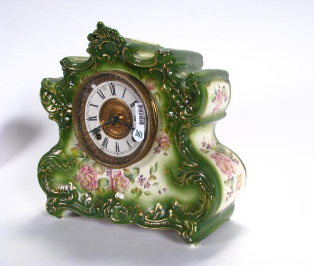 Appraisal: Antique porcelain mantle clock Ansonia works inscribed on back of