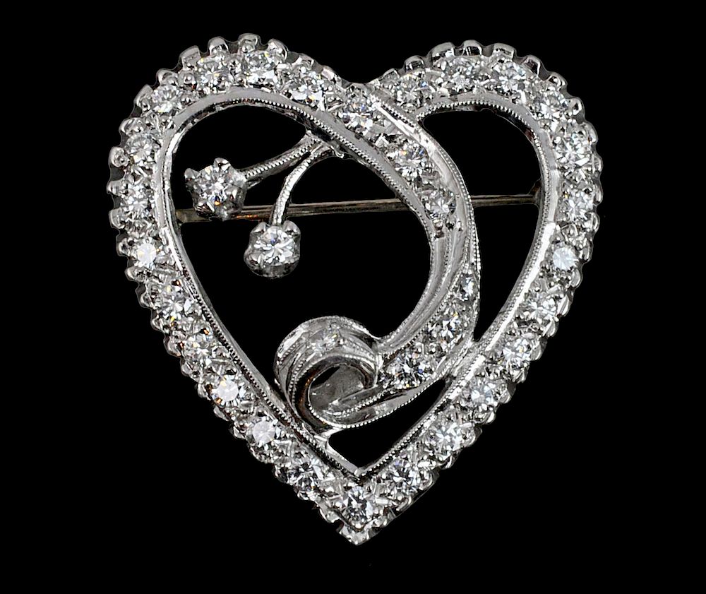 Appraisal: k Gold Diamond Heart Shaped Brooch or Pendant Estate diamond