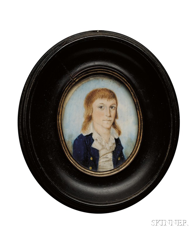 Appraisal: Portrait Miniature of a Young Red-Haired Man Wearing a Blue