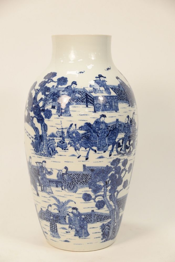 Appraisal: Large Chinese Blue and White Porcelain Vase having painted landscape