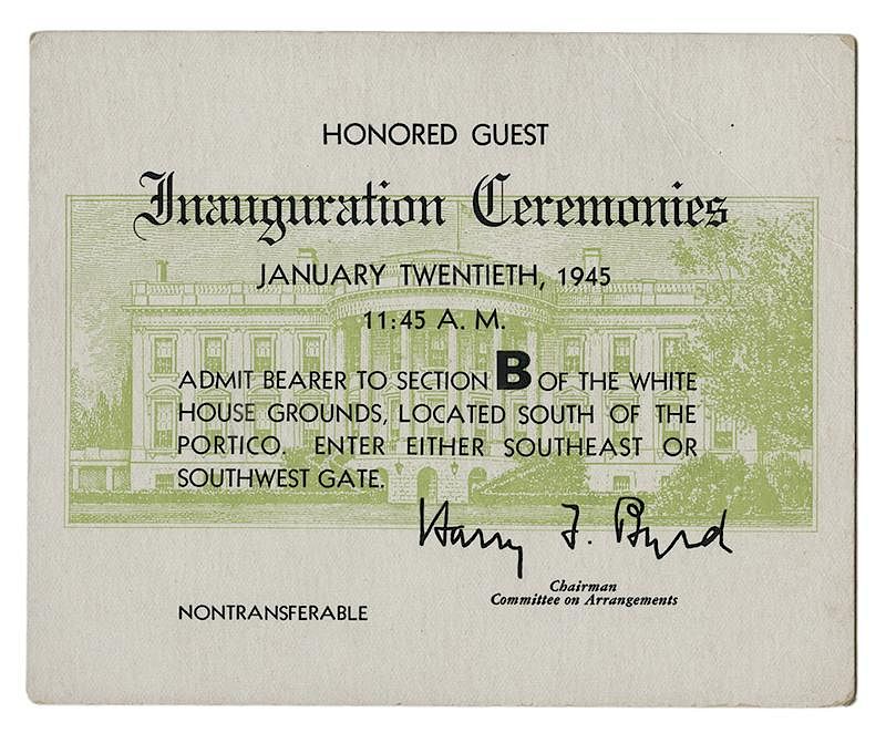 Appraisal: Honored Guest Non-Transferable Pass to The White House Grounds Inauguration