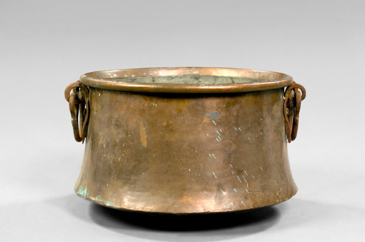 Appraisal: Large Provincial Wrought-Iron-Handled Copper Cauldron first quarter th century h