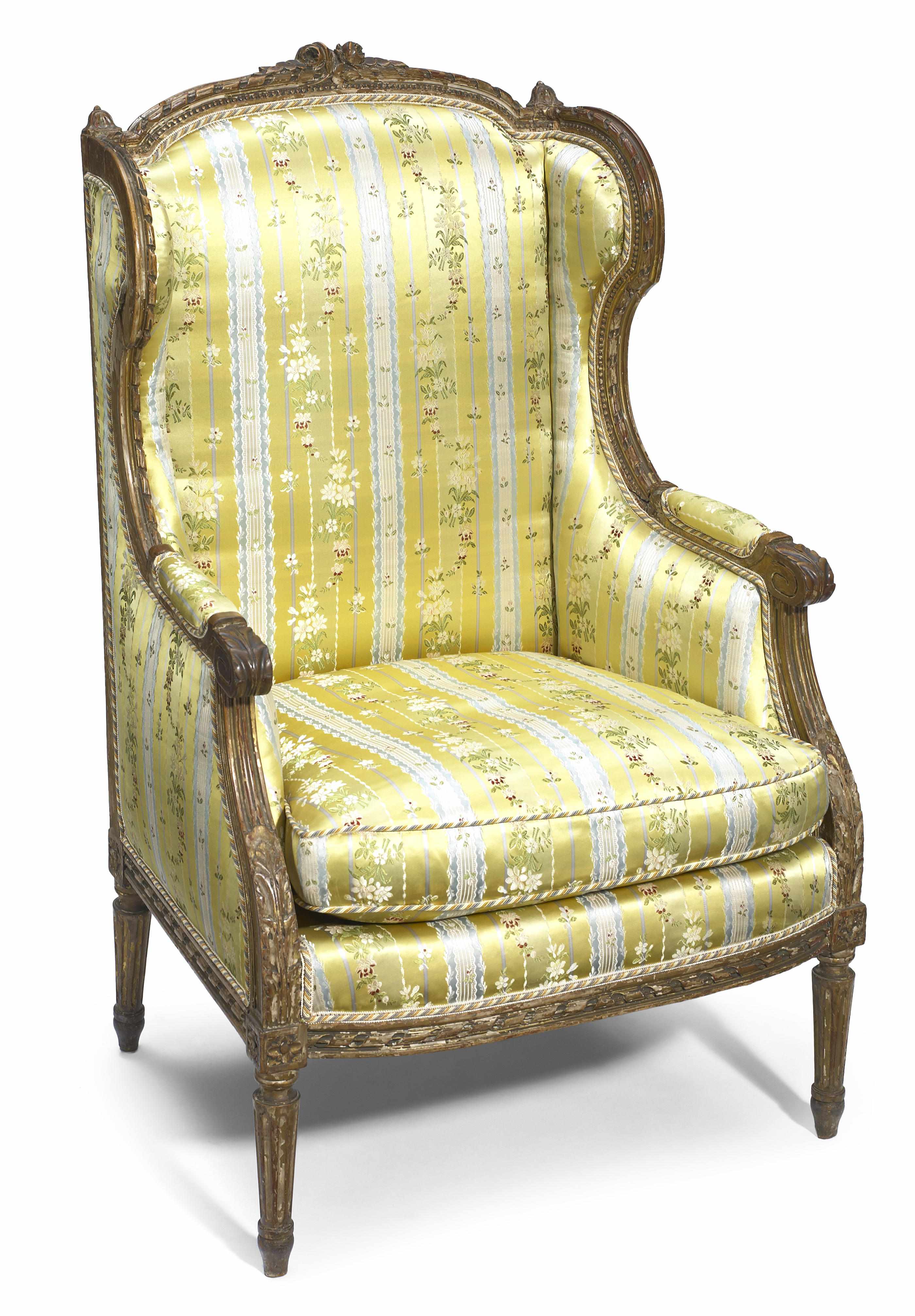 Appraisal: A Louis XV style satin upholstered oak bergre height in