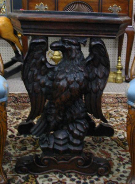 Appraisal: Vintage Eagle Motif Carved Side Table with black trapezoidal marble