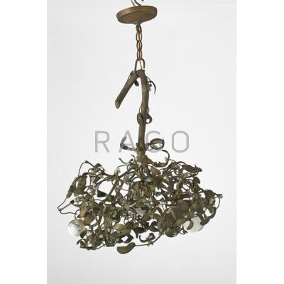 Appraisal: TRADITIONAL LIGHTING Three similar wrought-iron fixtures th c pair of