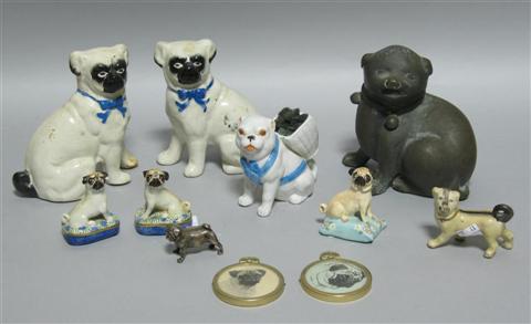 Appraisal: ELEVEN PUG OBJECTS Including a silver pug figurine a pair