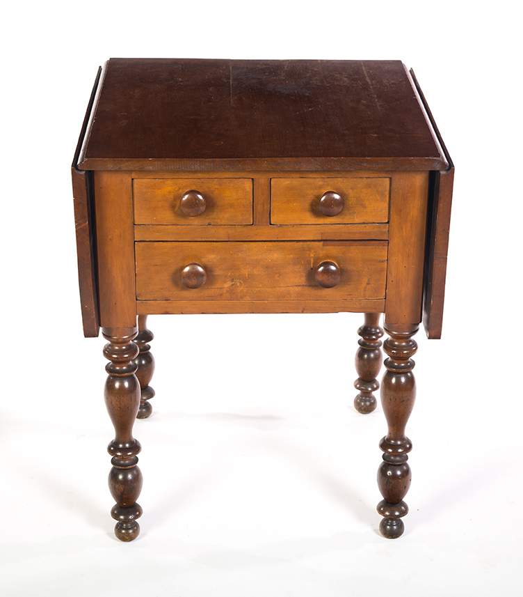 Appraisal: UNUSUAL TRANSITIONAL SHERATON TO EMPIRE WORK TABLE American nd quarter-