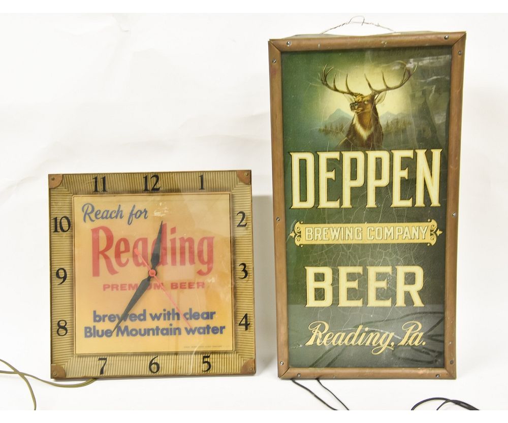 Appraisal: Illuminated Sign etc Illuminated Deppen Beer Reading PA sign together