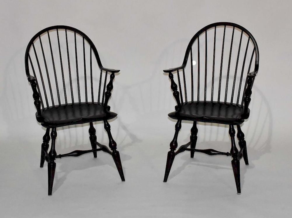 Appraisal: Pair of Windsor arm chairs Pair of signed D R