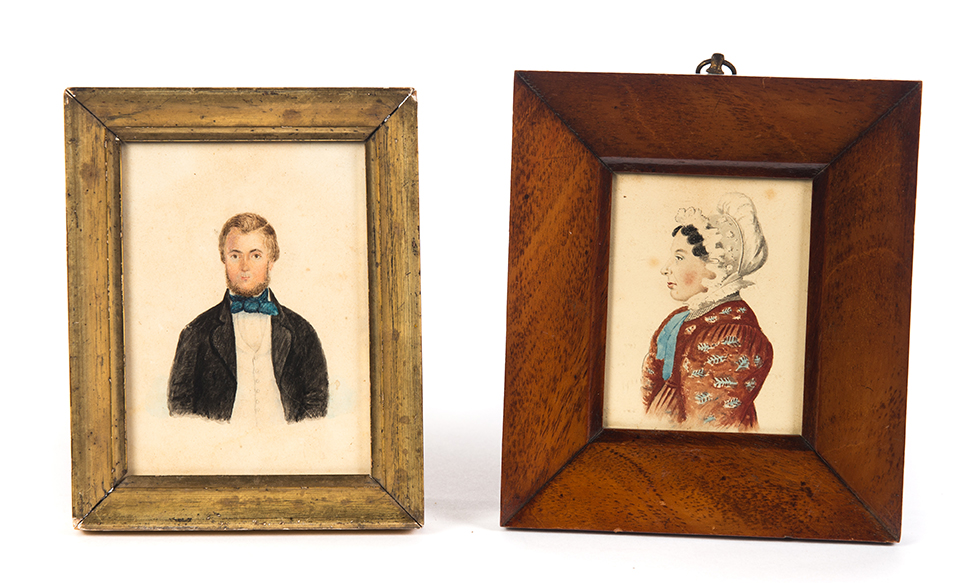 Appraisal: TWO AMERICAN MINIATURE PORTRAITS Mid th century watercolor on paper