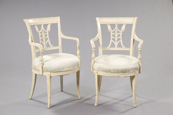 Appraisal: Pair of Continental Polychromed Fauteuils in the neoclassical style each