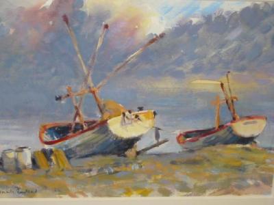 Appraisal: DENNIS BARKER th Century Fishing Boats signed arylic on paper