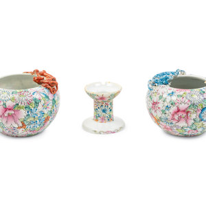 Appraisal: Two Chinese Famille Rose Porcelain 'Millefleur' Articles comprising one lantern