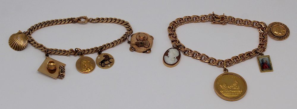 Appraisal: JEWELRY Grouping of Gold Charm Bracelets Includes a kt gold