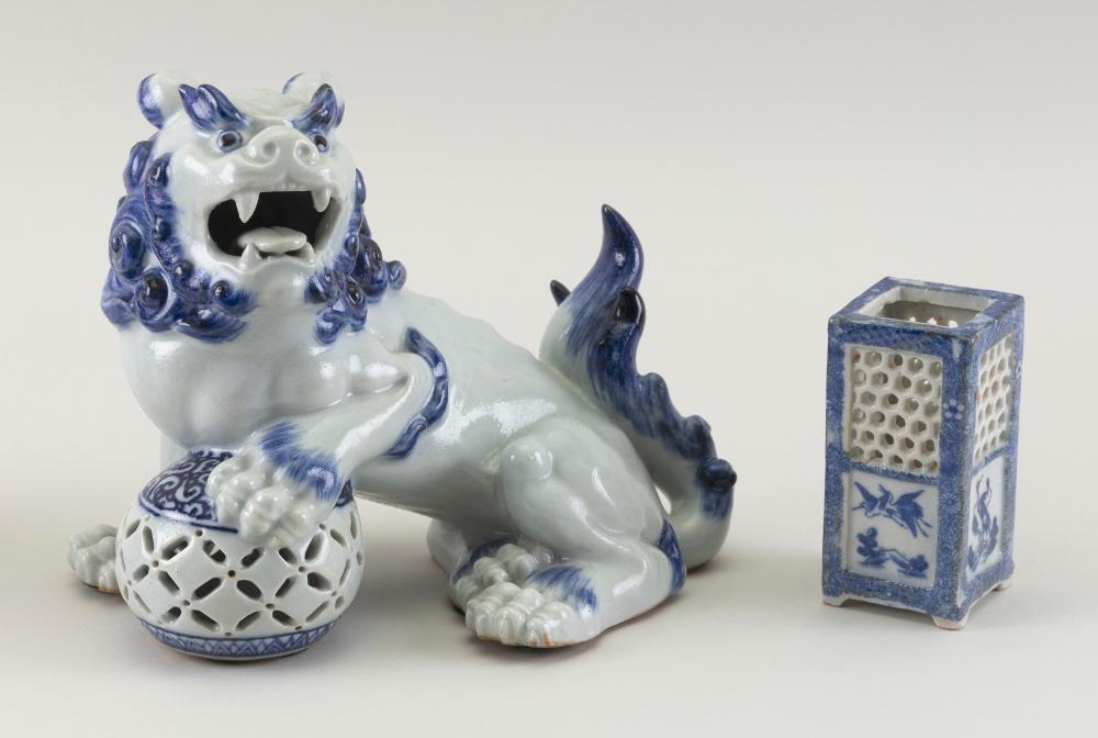 Appraisal: TWO ASIAN BLUE AND WHITE PORCELAIN OBJECTS TH CENTURYTWO ASIAN