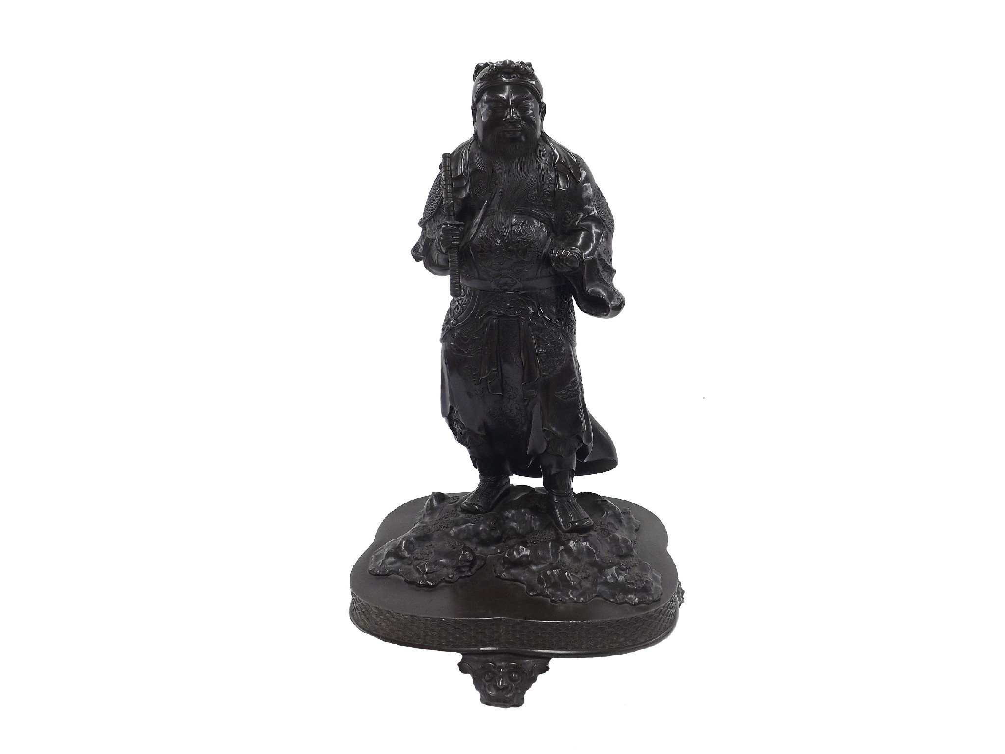 Appraisal: Large Oriental bronze figure of a standing warrior holding a