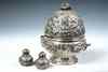 Appraisal: STERING BUTTER DISH SALT PEPPER SHAKERS- Sterling Silver Floral Repoussed