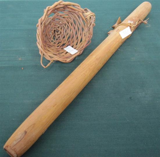 Appraisal: NATIVE AMERICAN FLUTE AND WOVEN TWIG OBJECT AND JAPANESE SPLIT