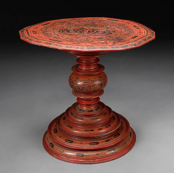 Appraisal: An Asian scarlet lacquered center table late th early th