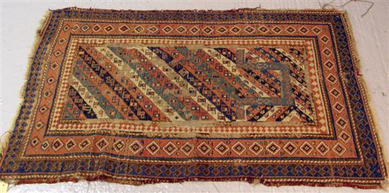 Appraisal: Persian blue-ground prayer rug multiple borders and multiple diagonal bands